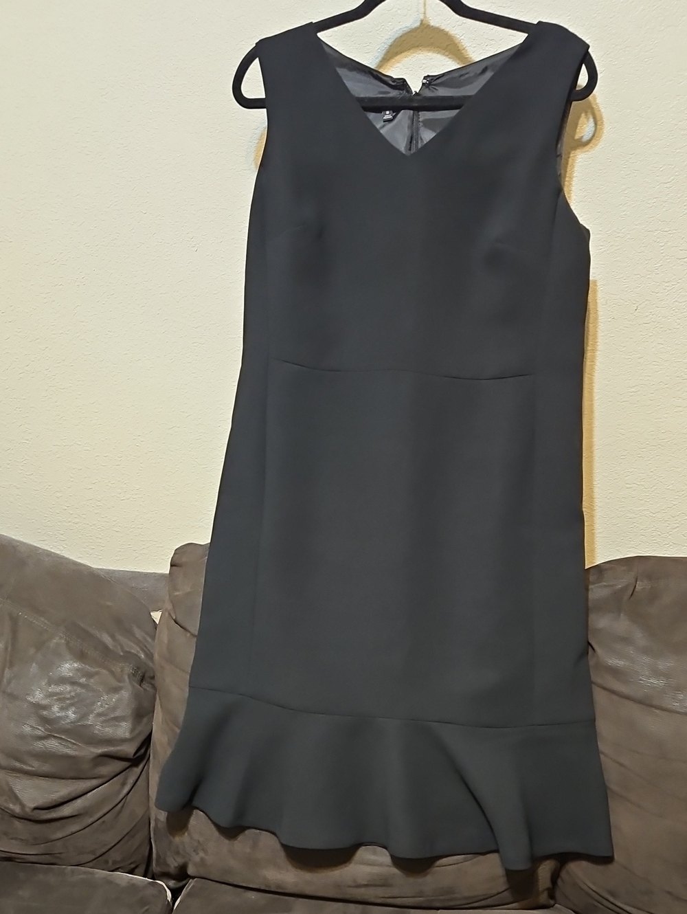 Talbots Black Sleeveless V-Neck Midi Dress with Ruffle Hem